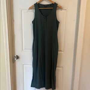 Toad&Co piru Henley midi tank dress silver line small pockets recycled hemp teal
